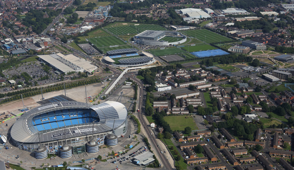 A bird's eye view of the Etihad Campus and Manchester City facilities